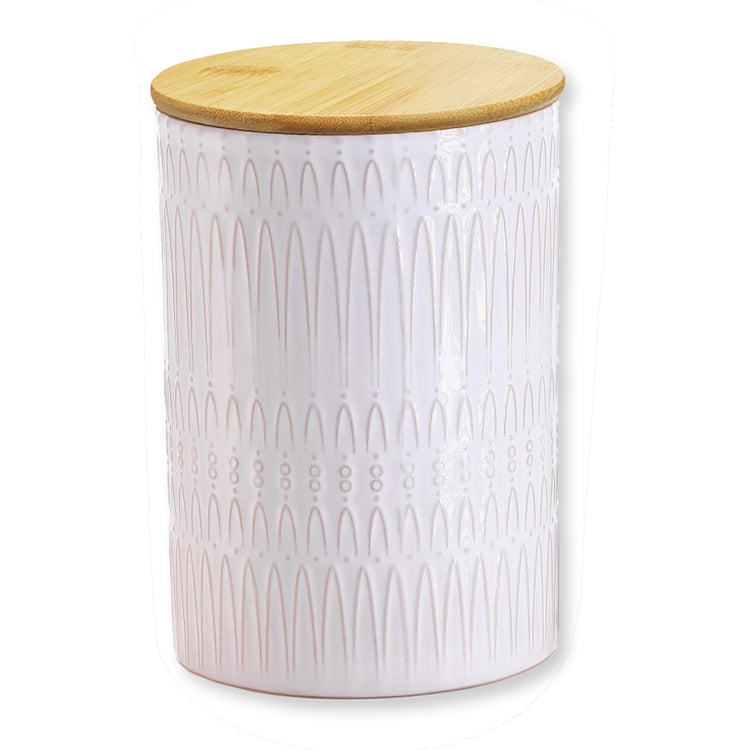 ITY International - Ensemble de 3 Pots de Rangement Hermétiques en Céramique avec Couvercle en Bambou, Grandeur Large, Blanc - Simple Boutique