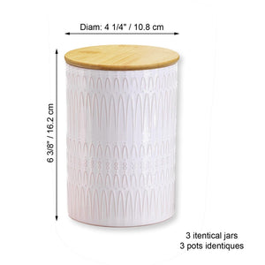 ITY International - Ensemble de 3 Pots de Rangement Hermétiques en Céramique avec Couvercle en Bambou, Grandeur Large, Blanc - Simple Boutique
