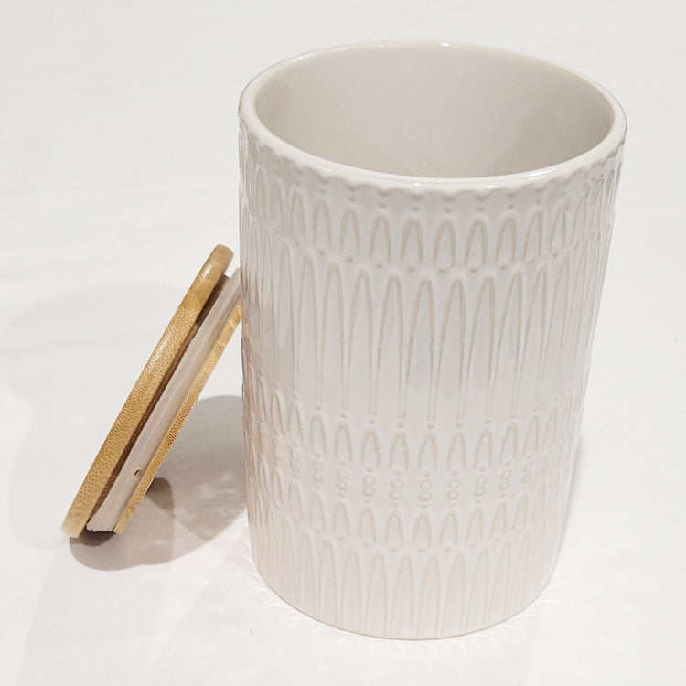 ITY International - Ensemble de 3 Pots de Rangement Hermétiques en Céramique avec Couvercle en Bambou, Grandeur Large, Blanc - Simple Boutique