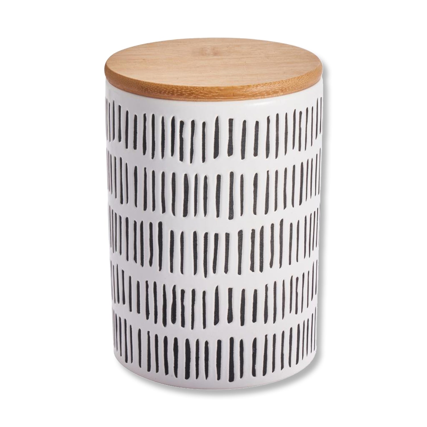 ITY International - Ensemble de 3 Pots de Rangement Hermétiques en Céramique avec Couvercle en Bambou, Grandeur Large, Blanc et Noir - Simple Boutique