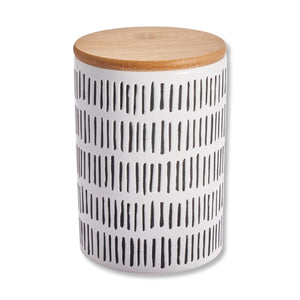 ITY International - Ensemble de 3 Pots de Rangement Hermétiques en Céramique avec Couvercle en Bambou, Grandeur Large, Blanc et Noir - Simple Boutique
