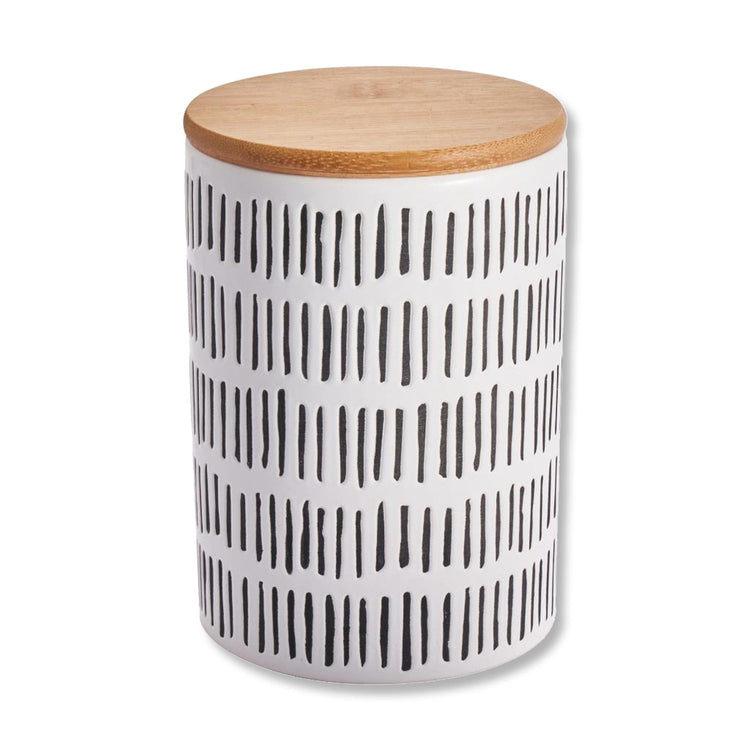 ITY International - Ensemble de 3 Pots de Rangement Hermétiques en Céramique avec Couvercle en Bambou, Grandeur Large, Blanc et Noir - Simple Boutique