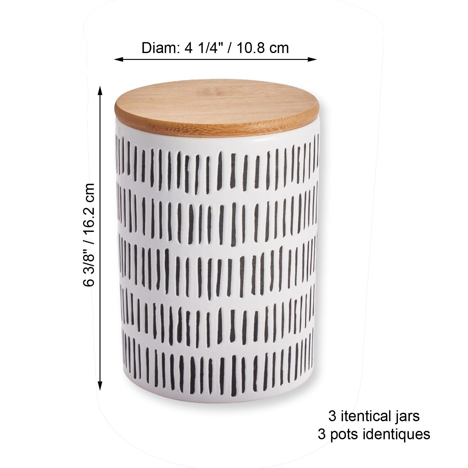 ITY International - Ensemble de 3 Pots de Rangement Hermétiques en Céramique avec Couvercle en Bambou, Grandeur Large, Blanc et Noir - Simple Boutique