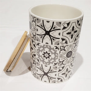 ITY International - Ensemble de 3 Pots de Rangement Hermétiques en Céramique avec Couvercle en Bambou, Grandeur Large, Blanc et Noir - Simple Boutique