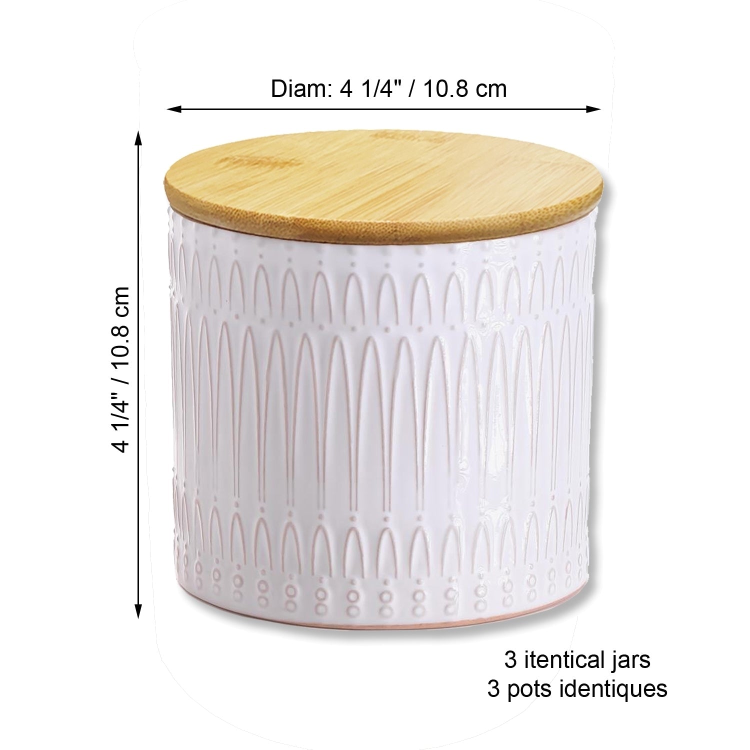ITY International - Ensemble de 3 Pots de Rangement Hermétiques en Céramique avec Couvercle en Bambou, Grandeur Petit, Blanc - Simple Boutique