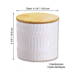 ITY International - Ensemble de 3 Pots de Rangement Hermétiques en Céramique avec Couvercle en Bambou, Grandeur Petit, Blanc - Simple Boutique