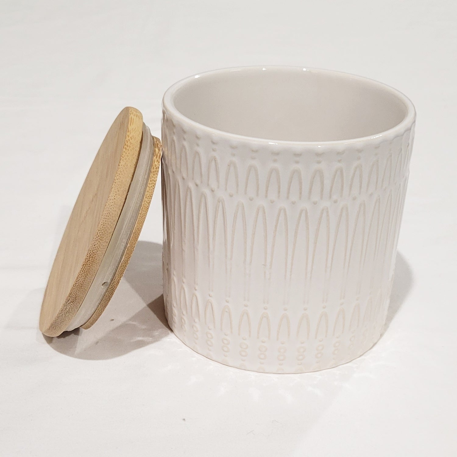 ITY International - Ensemble de 3 Pots de Rangement Hermétiques en Céramique avec Couvercle en Bambou, Grandeur Petit, Blanc - Simple Boutique