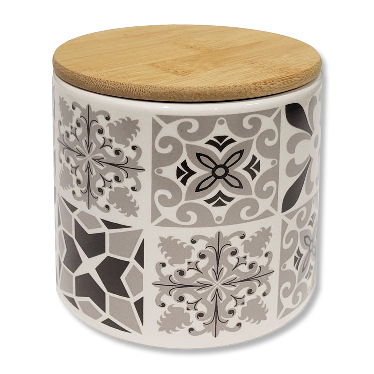 ITY International - Ensemble de 3 Pots de Rangement Hermétiques en Céramique avec Couvercle en Bambou, Grandeur Petit, Blanc et Noir - Simple Boutique
