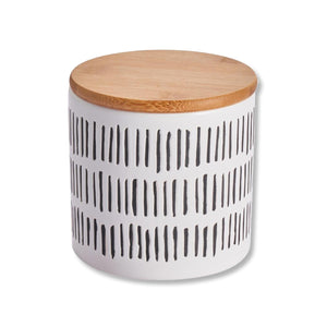 ITY International - Ensemble de 3 Pots de Rangement Hermétiques en Céramique avec Couvercle en Bambou, Grandeur Petit, Blanc et Noir - Simple Boutique