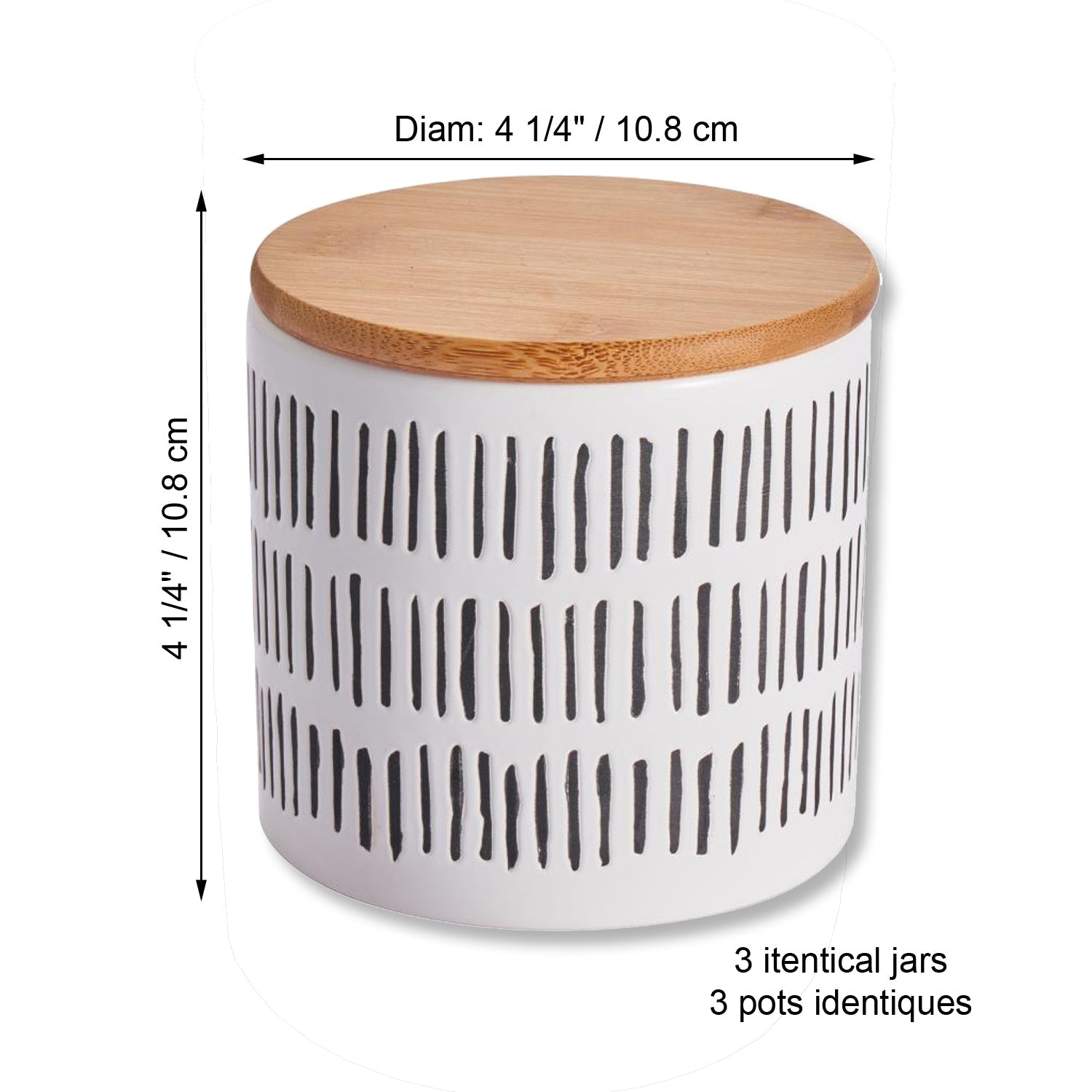 ITY International - Ensemble de 3 Pots de Rangement Hermétiques en Céramique avec Couvercle en Bambou, Grandeur Petit, Blanc et Noir - Simple Boutique