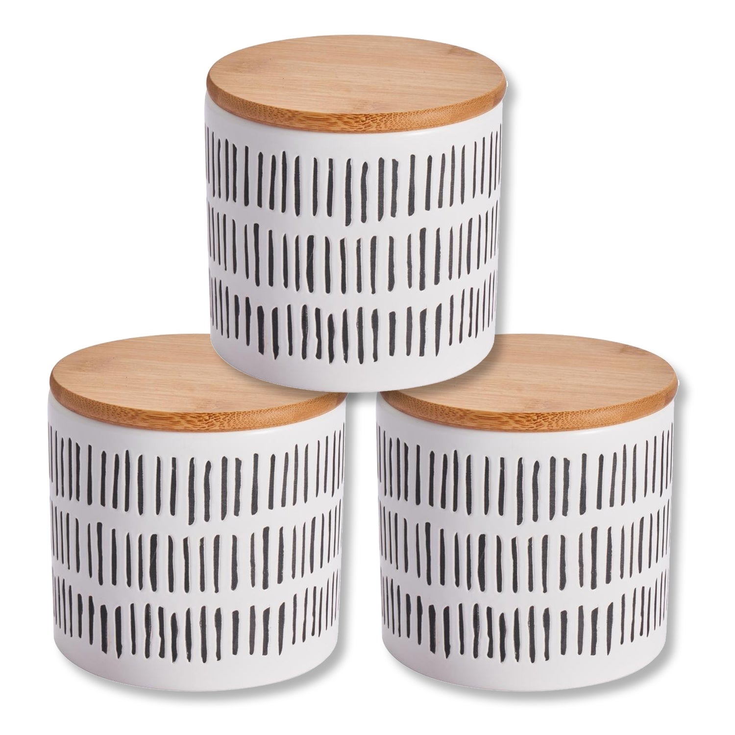 ITY International - Ensemble de 3 Pots de Rangement Hermétiques en Céramique avec Couvercle en Bambou, Grandeur Petit, Blanc et Noir - Simple Boutique
