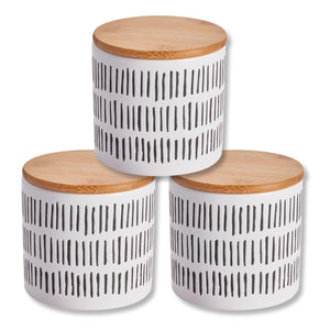 ITY International - Ensemble de 3 Pots de Rangement Hermétiques en Céramique avec Couvercle en Bambou, Grandeur Petit, Blanc et Noir - Simple Boutique
