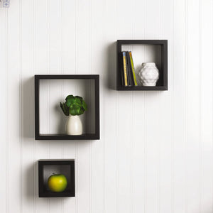 ITY International - Ensemble de 3 Tablettes En Bois Carré, Noir - Simple Boutique
