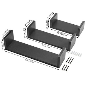ITY International - Ensemble de 3 Tablettes Murales en Bois, Noir - Simple Boutique