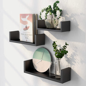 ITY International - Ensemble de 3 Tablettes Murales en Bois, Noir - Simple Boutique