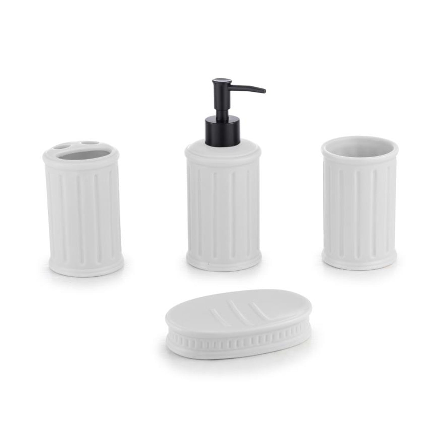 ITY International - Ensemble de 4 Morceaux d'accessoires pour Salle de Bain, Fabriqué en Céramique, Blanc - Simple Boutique