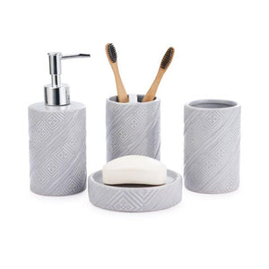 ITY International - Ensemble de 4 Morceaux d'accessoires pour Salle de Bain, Fabriqué en Céramique, Gris - Simple Boutique