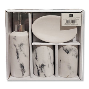 ITY International - Ensemble de 4 Morceaux d'accessoires pour Salle de Bain, Fabriqué en Céramique, Motif Marbre Blanc - Simple Boutique