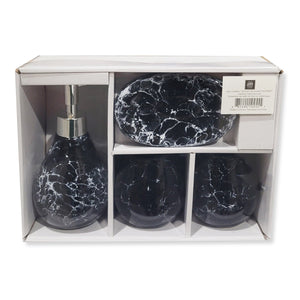 ITY International - Ensemble de 4 Morceaux d'accessoires pour Salle de Bain, Fabriqué en Céramique, Motif Marbre Noir - Simple Boutique