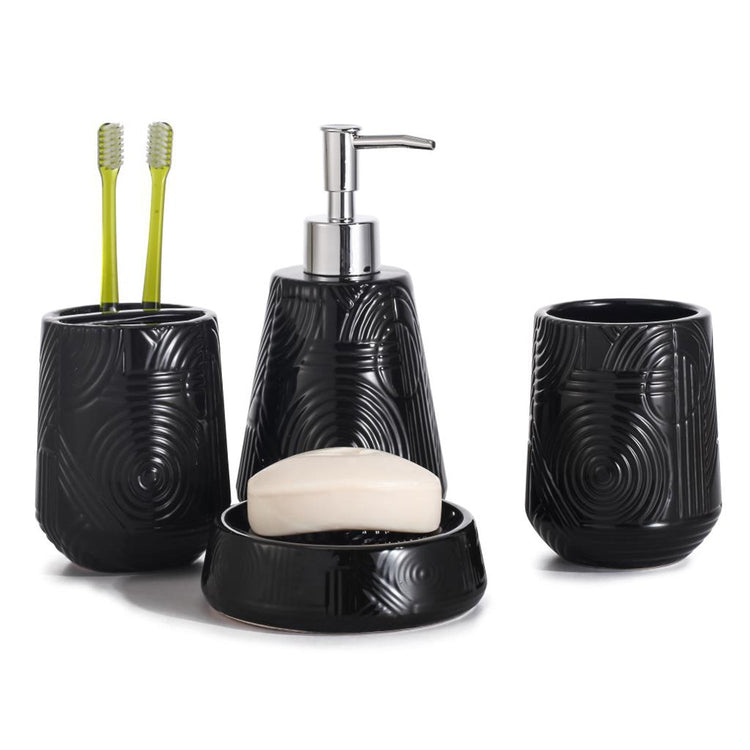 ITY International - Ensemble de 4 Morceaux d'accessoires pour Salle de Bain, Fabriqué en Céramique, Noir - Simple Boutique