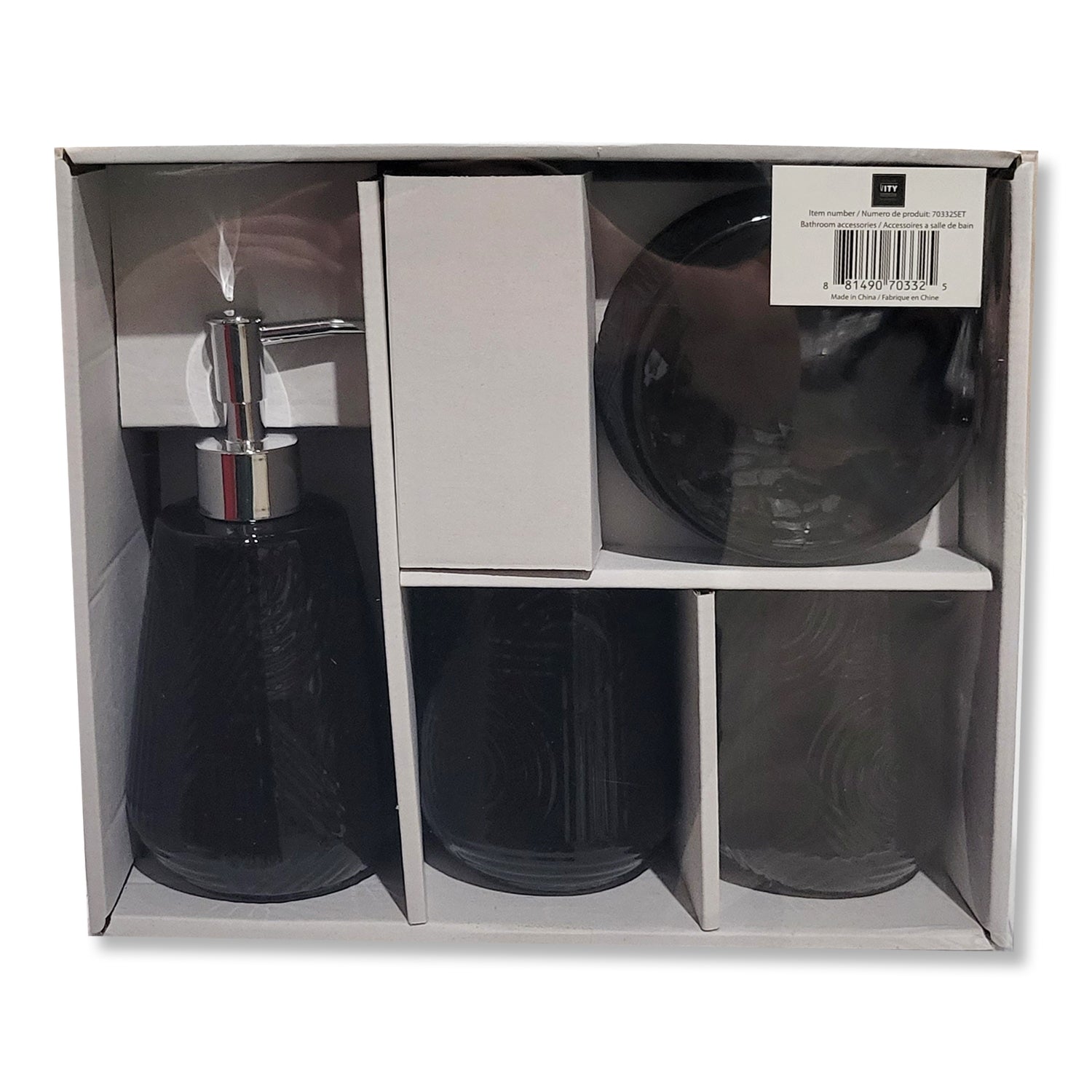 ITY International - Ensemble de 4 Morceaux d'accessoires pour Salle de Bain, Fabriqué en Céramique, Noir - Simple Boutique