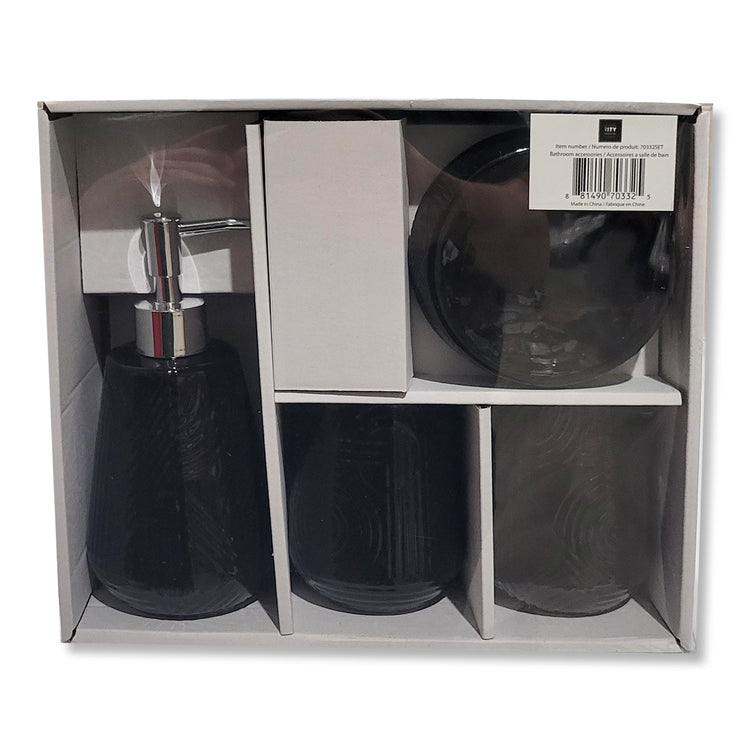 ITY International - Ensemble de 4 Morceaux d'accessoires pour Salle de Bain, Fabriqué en Céramique, Noir - Simple Boutique