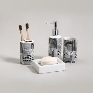 ITY International - Ensemble de 4 Morceaux d'accessoires pour Salle de Bain, Fabriqué en Céramique, Noir et Blanc - Simple Boutique