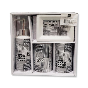 ITY International - Ensemble de 4 Morceaux d'accessoires pour Salle de Bain, Fabriqué en Céramique, Noir et Blanc - Simple Boutique