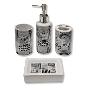 ITY International - Ensemble de 4 Morceaux d'accessoires pour Salle de Bain, Fabriqué en Céramique, Noir et Blanc - Simple Boutique