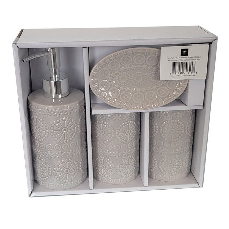 ITY International - Ensemble de 4 Morceaux d'accessoires pour Salle de Bain en Céramique, Gris - Simple Boutique