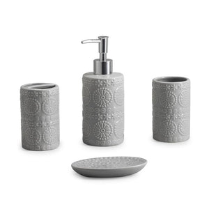 ITY International - Ensemble de 4 Morceaux d'accessoires pour Salle de Bain en Céramique, Gris - Simple Boutique