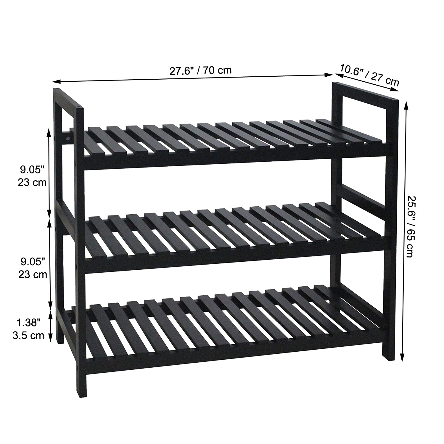 ITY International - Étagère à Chaussures en MDF à 3 Étages, 27.5"x10.94"x24.6", Noir - Simple Boutique