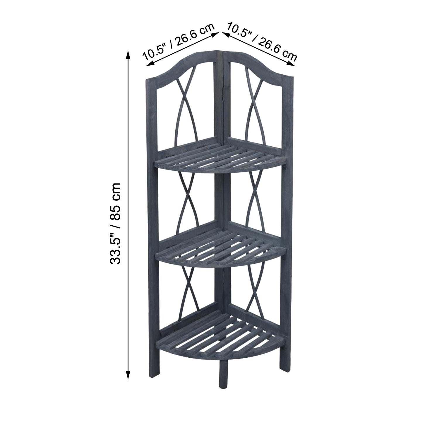 ITY International - Étagère en Coin à 3 Étages, 10.5"x10.5"x33.5", Gris - Simple Boutique