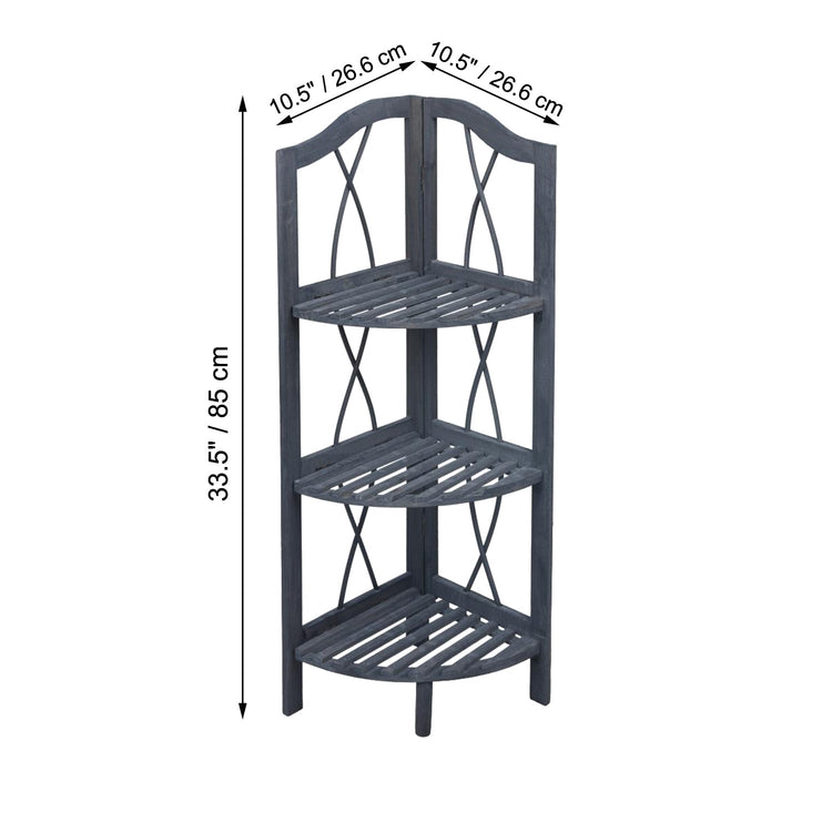 ITY International - Étagère en Coin à 3 Étages, 10.5"x10.5"x33.5", Gris - Simple Boutique