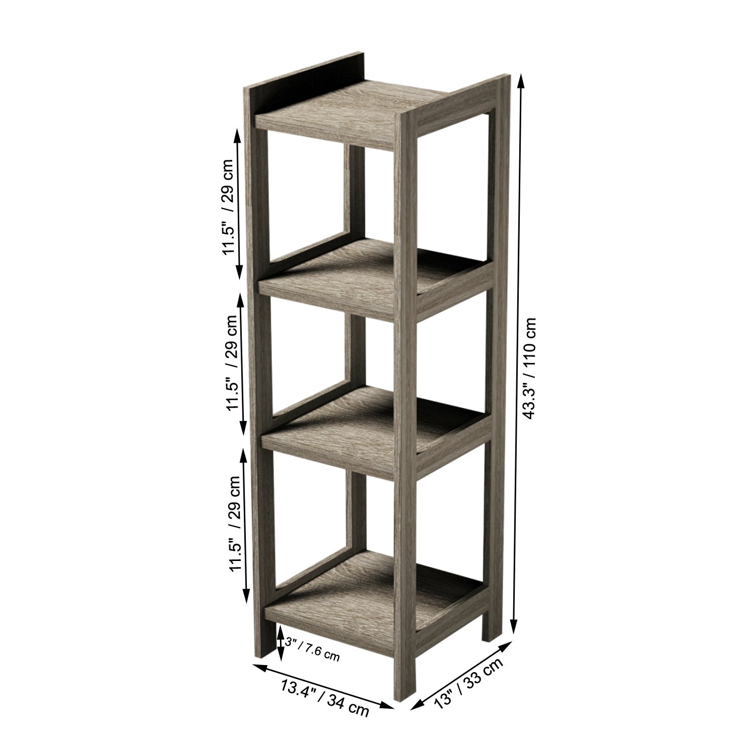 ITY International - Étagère en MDF à 4 Tablettes, 13.4"x13"x43.3", Gris Taupe - Simple Boutique