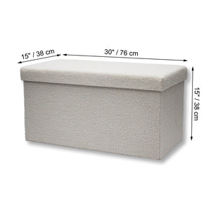 ITY International - Grand Ottomane/Repose-Pied Pliable en Tissu Pelucheux avec Rangement, 30" x 15" x 15", Blanc - Simple Boutique