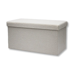 ITY International - Grand Ottomane/Repose-Pied Pliable en Tissu Pelucheux avec Rangement, 30" x 15" x 15", Blanc - Simple Boutique