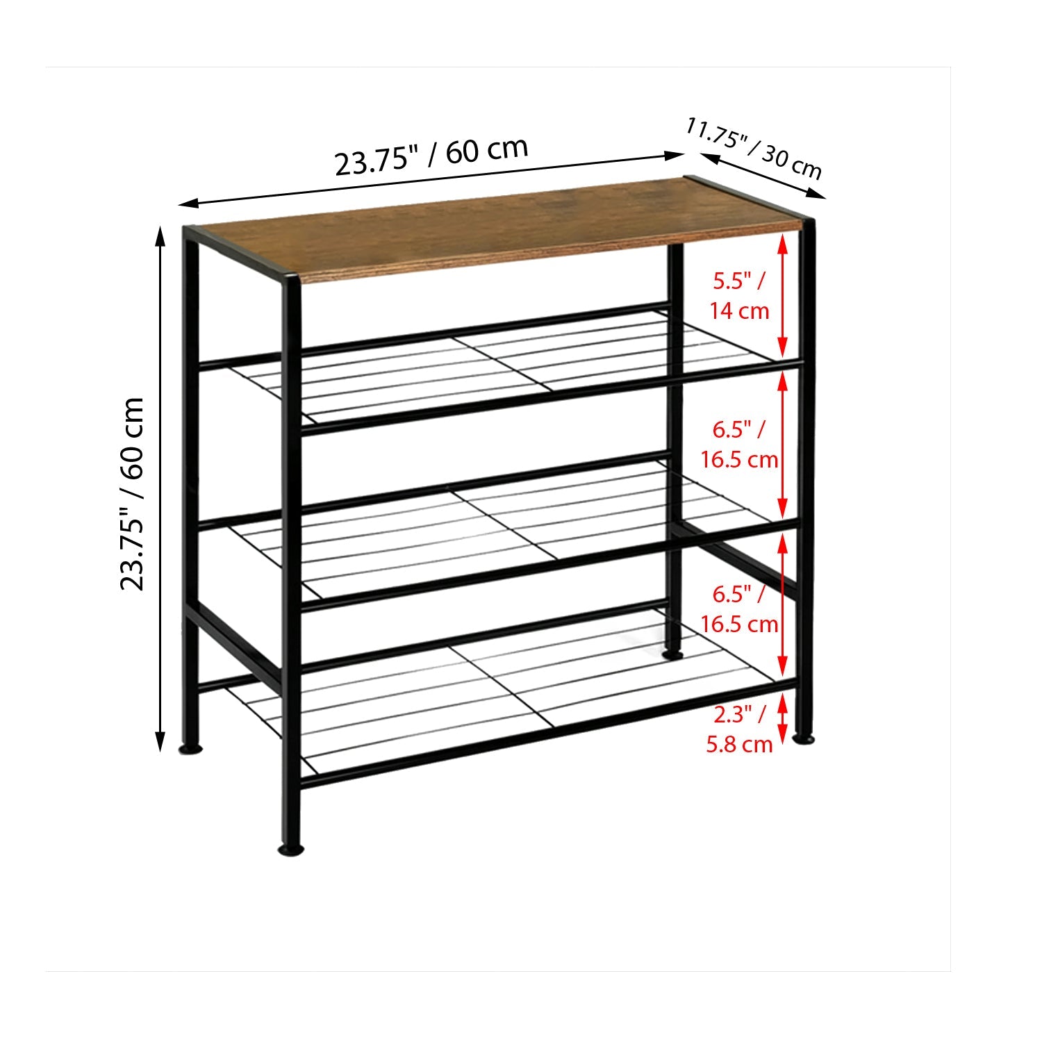 ITY International - Meuble d'entrée avec Rangement pour Chaussure, 23.75" x 11.75" x 23.75" , Motif de Bois - Simple Boutique