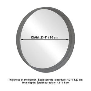 ITY International - Miroir Mural Rond, Diamètre de 23.6", Cadre Gris - Simple Boutique