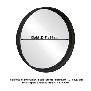 ITY International - Miroir Mural Rond, Diamètre de 23.6", Cadre Noir - Simple Boutique