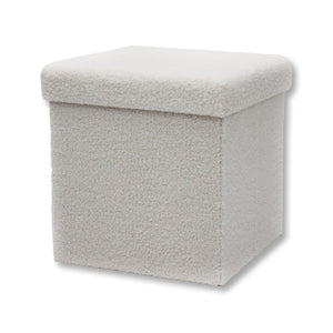 ITY International - Ottomane Pliable/Repose-Pied en Tissu Pelucheux avec Rangement, 15" x 15" x 15", Blanc - Simple Boutique
