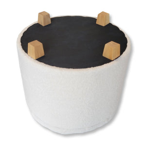ITY International - Ottomane/ Repose-Pieds Rond avec Rangement, Tissus Pelucheux, 18" x 16", Blanc - Simple Boutique