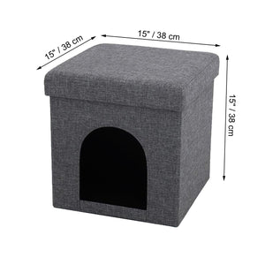 ITY International - Ottomane/Repose-Pied Pliable avec Cachette pour Animaux de Compagnie, 15"x15"x15", Gris - Simple Boutique