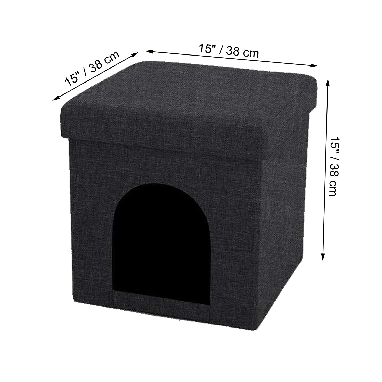 ITY International - Ottomane/Repose-Pied Pliable avec Cachette pour Animaux de Compagnie, 15"x15"x15", Noir - Simple Boutique