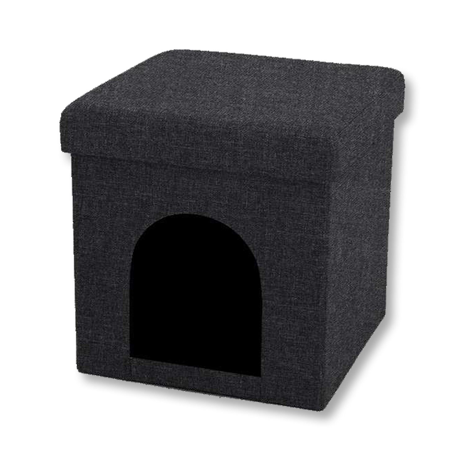 ITY International - Ottomane/Repose-Pied Pliable avec Cachette pour Animaux de Compagnie, 15"x15"x15", Noir - Simple Boutique