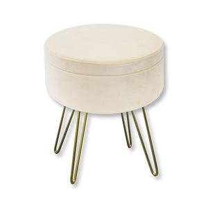 ITY International - Pouf / Repose-Pied en Velour avec Rangement et Plateau, Base en Métal, Blanc - Simple Boutique