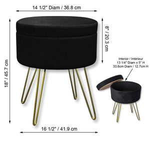ITY International - Pouf / Repose-Pied en Velour avec Rangement et Plateau, Base en Métal, Noir - Simple Boutique