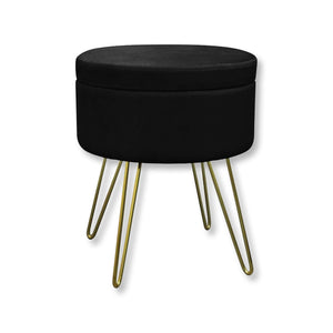 ITY International - Pouf / Repose-Pied en Velour avec Rangement et Plateau, Base en Métal, Noir - Simple Boutique