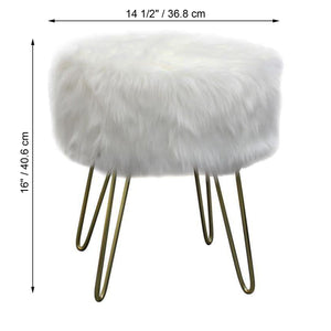 ITY International - Pouf/Repose-Pied Duveteux avec Base en Métal, 14.5'' x 16'', Blanc - Simple Boutique