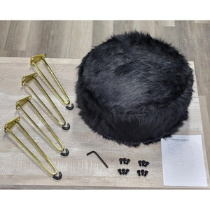 ITY International - Pouf/Repose-Pied Duveteux avec Base en Métal, 14.5'' x 16'', Noir - Simple Boutique